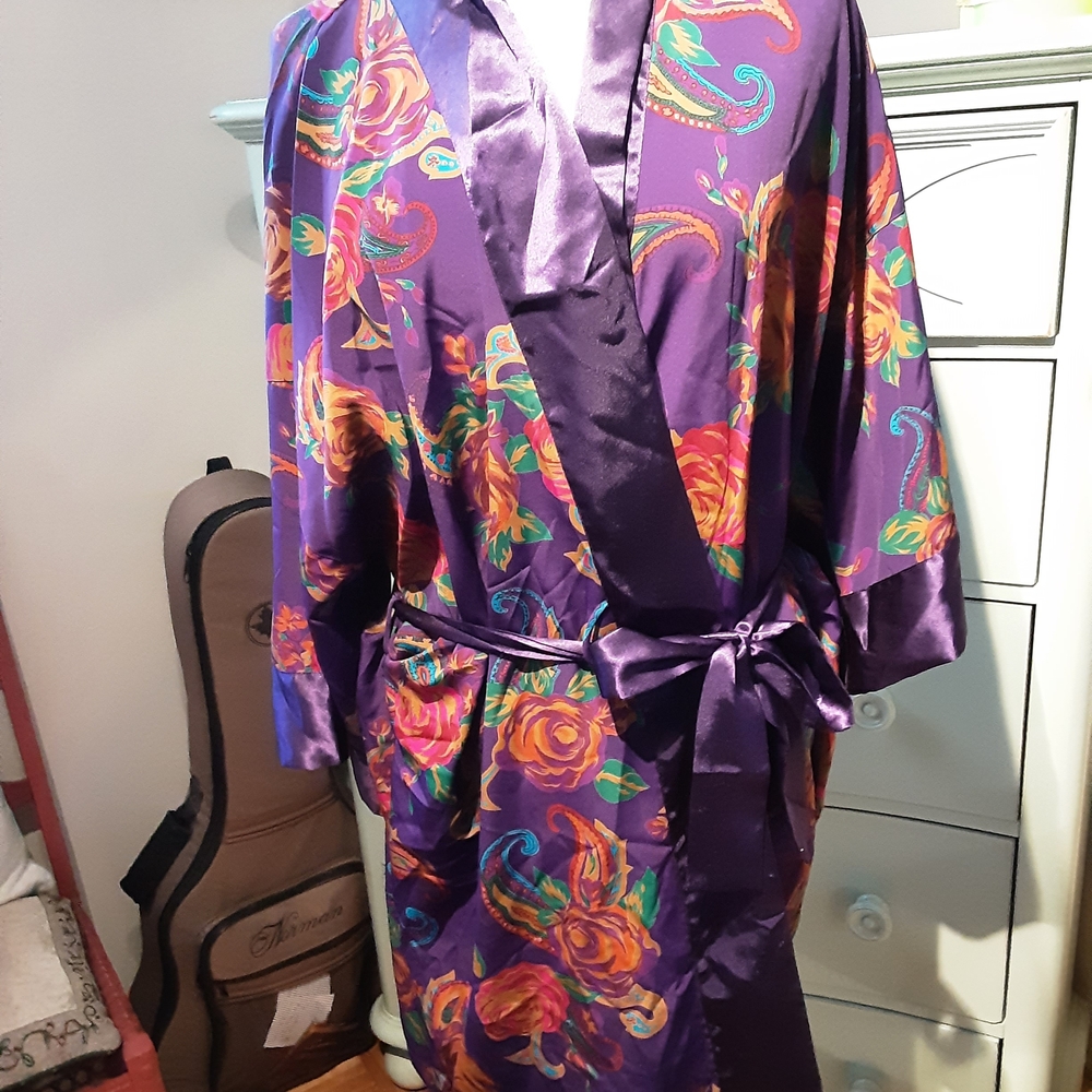 Victoria's Secret Purple Floral Satin Robe
